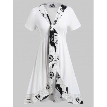 

Plus Size Contrast Ruffle Midi Dress, White