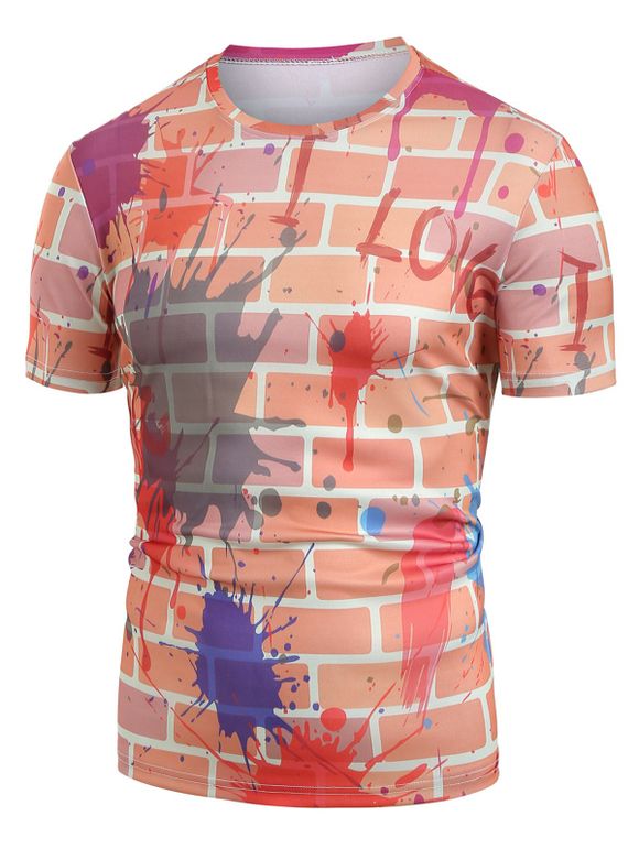 T-shirt Brique de Mur et Peinture Éclaboussée Imprimés - multicolor 3XL