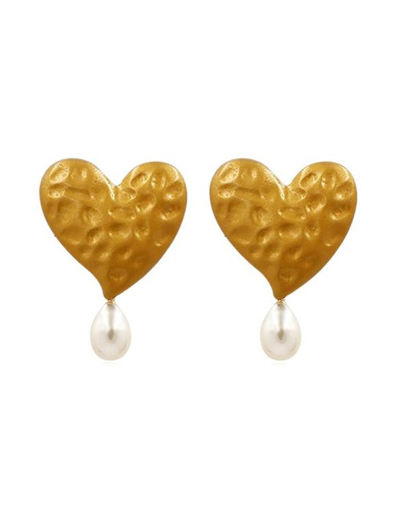 Boucles d'Oreilles en Forme de Cœur avec Fausse Perle - Or 