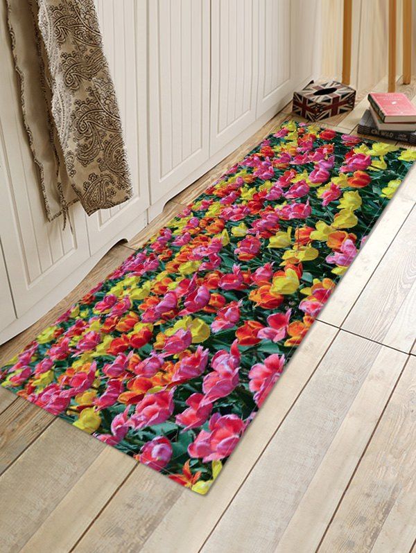 

Flowers Printed Floor Mat, Multi-a