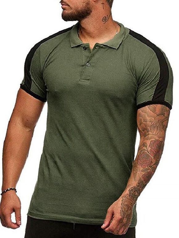 T-shirt Epaule Contrastée à Col Chemise - Vert Armée L
