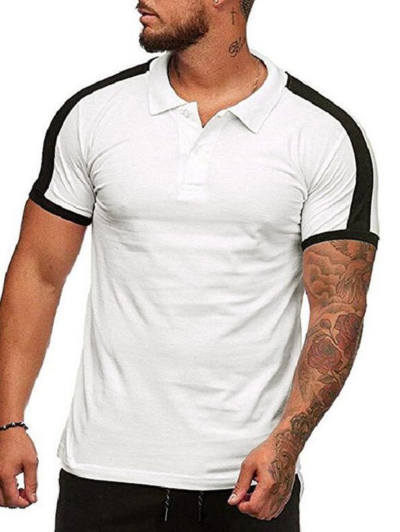 T-shirt Epaule Contrastée à Col Chemise - Blanc L
