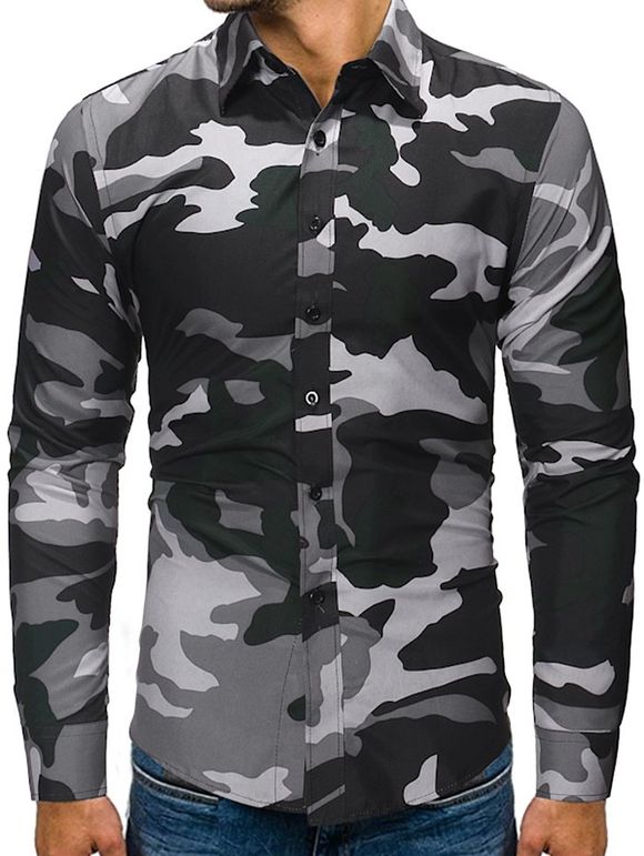 Chemise Camouflage Imprimé à Manches Longues - Gris L
