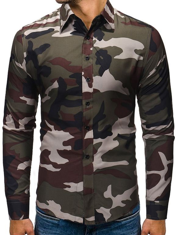 Chemise Camouflage Imprimé à Manches Longues - Vert Camouflage XL