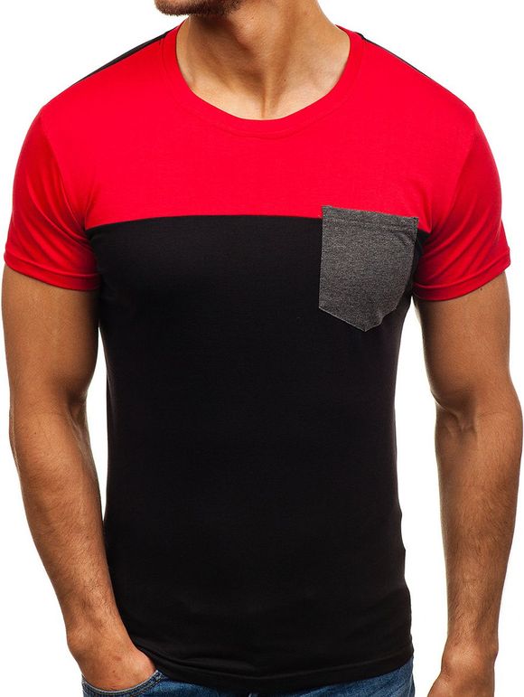 T-shirt en Blocs de Couleurs avec Poche Poitrine - multicolor B XL