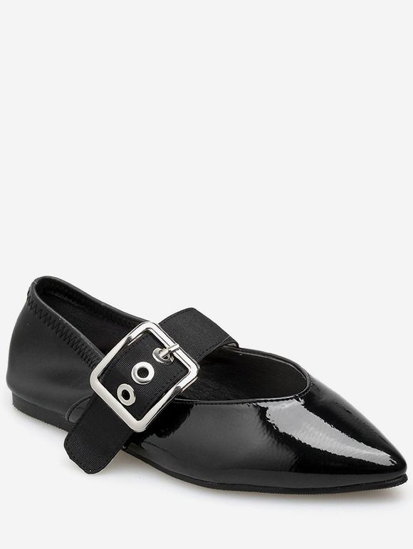 Chaussures Plates Bretelle Bouclée à Bout Pointu - Noir EU 39