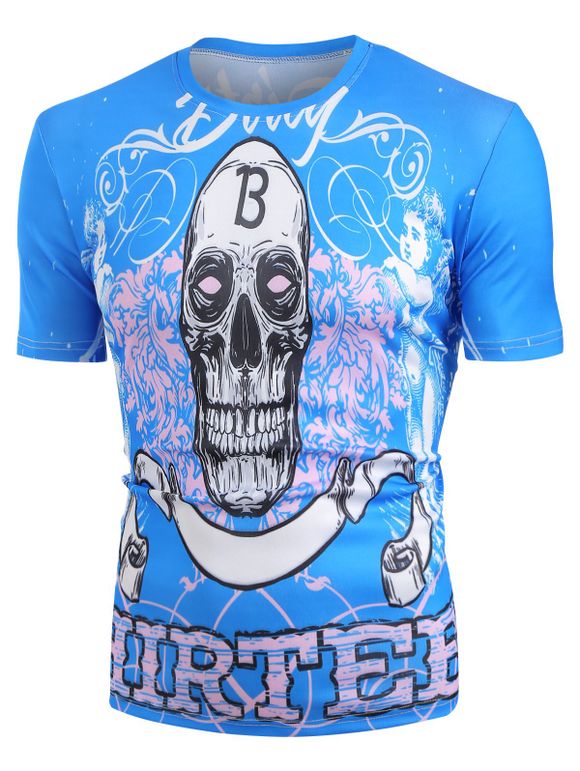 T-shirt Crâne Ange Design à Manches Courtes - Bleu Dodger 2XL