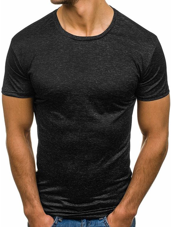 T-shirt Décontracté en Couleur Unie à Manches Courtes - Noir XL
