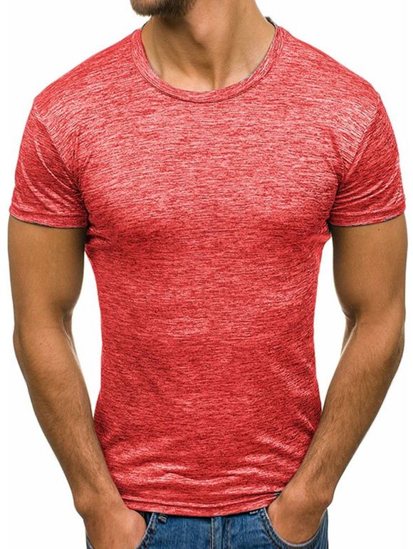 T-shirt Décontracté en Couleur Unie à Manches Courtes - Rouge XL