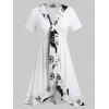 Robe Mi-Longue Contrastée Grande Taille à Volants - Blanc 1X