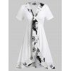 Robe Mi-Longue Contrastée Grande Taille à Volants - Blanc L