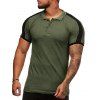 T-shirt Epaule Contrastée à Col Chemise - Vert Armée L