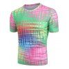 T-shirt Abstrait Coloré Imprimé Manches Courtes à Col Rond - multicolor 3XL