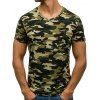 T-shirt Décontracté Camouflage Imprimé à Col V - Vert Armée 2XL
