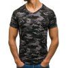 T-shirt Décontracté Camouflage Imprimé à Col V - Gris XL