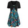Robe à Imprimé Dinosaure de Grande Taille avec Haut Tordu Deux Pièces - Vert Foncé 5X