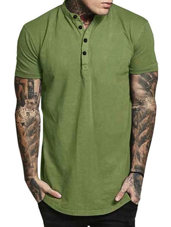 T-shirt Décoré de Bouton en Couleur Unie - Vert Oignon L