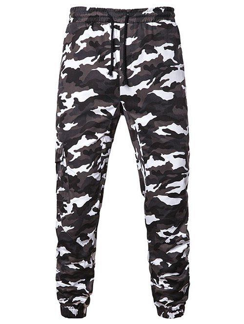 Pantalon de Jogging Camouflage Imprimé à Cordon - Blanc 3XL