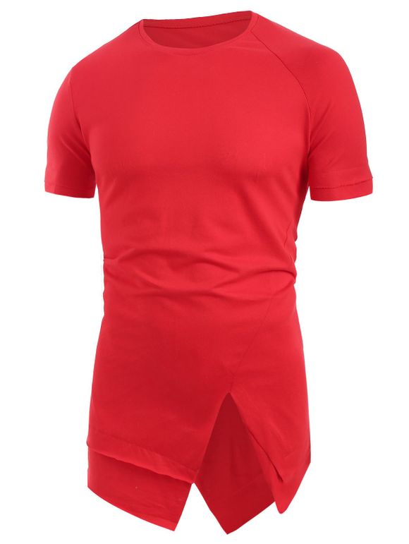 T-shirt Long à Ourlet Irrégulier - Rouge L