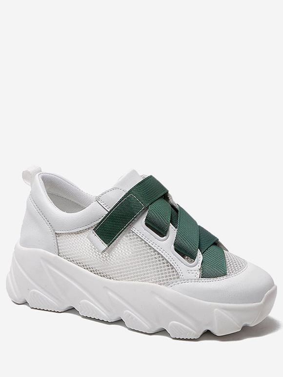 Chaussures à plateforme plate en maille de couleur contrastante - Vert EU 39