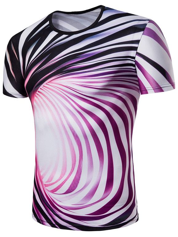 T-shirt Abstrait Motif Tourbillon Imprimé à Manches Courtes - multicolor M