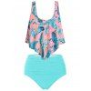 Ensemble de Bikini Plissé Feuille Imprimée de Grande Taille à Volants - Rose 2X