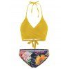 Ensemble Bikini en Portefeuille Dos-Nu avec Imprimé Floral - Jaune 2XL