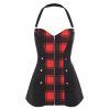 Débardeur Panneau à Carreaux de Grande Taille à Col Halter - Noir Profond 4X