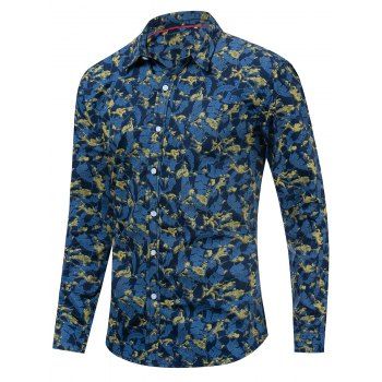 

Floral Printed Casual Long Sleeves Shirt, Deep blue