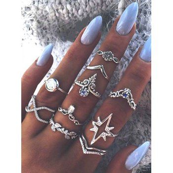 

Ten Piece Simple Diamante Ring Set, Silver
