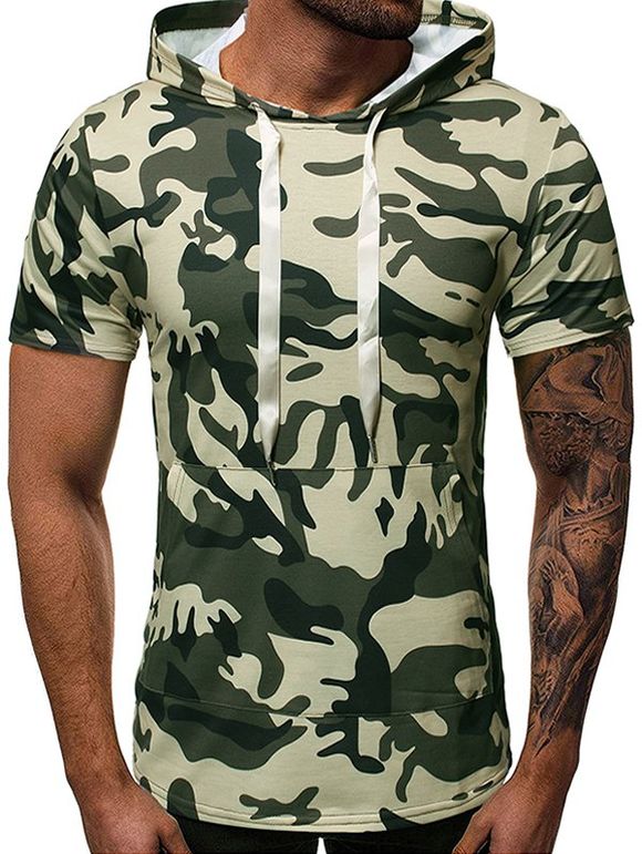 T-shirt à Capuche Camouflage Imprimé Zip Design - Vert Armée L
