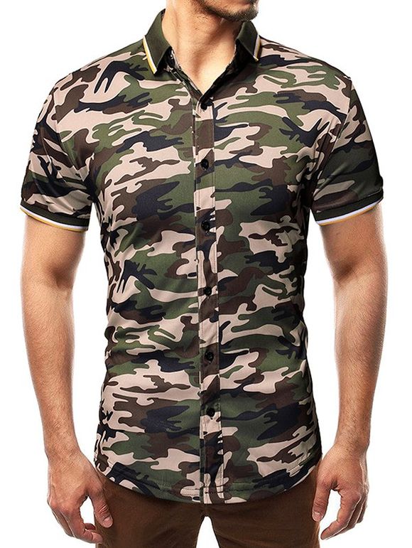 Chemise Camouflage Panneau Imprimé à Manches Courtes - Camouflage de Trois Sable L