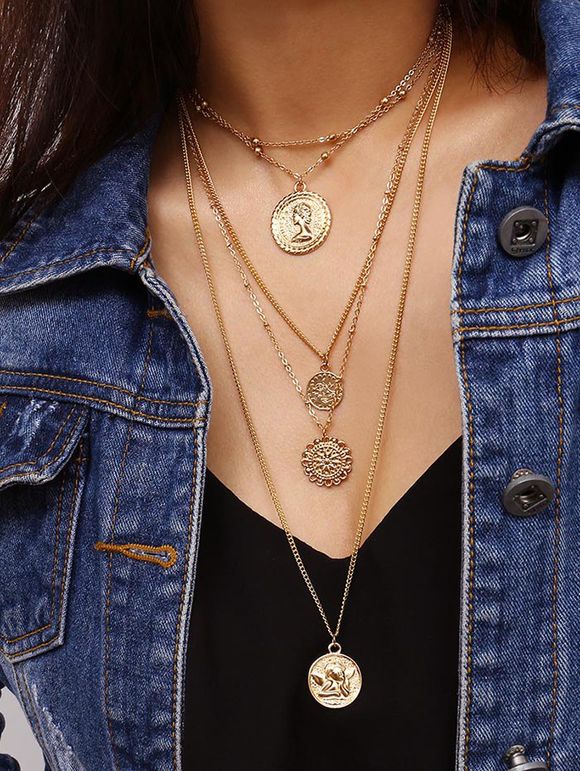 Collier Superposé Tête Portrait - Or 