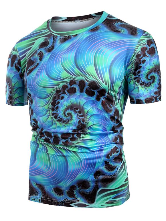 T-shirt Spirale Imprimé à Manches Courtes - Bleu Vert Ara L