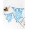 Maillot de Bain Rayé à Epaule dénudée à Volants Pour Famille - Bleu de Ciel MOM M