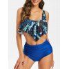 Dragonfly Print Overlay Ruched Tankini Set - BLUE 3XL