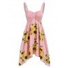 Garden Party Dress Sunflower Print Vacation Dress Asymmetrical Empire Waist Ruched Cami Dress