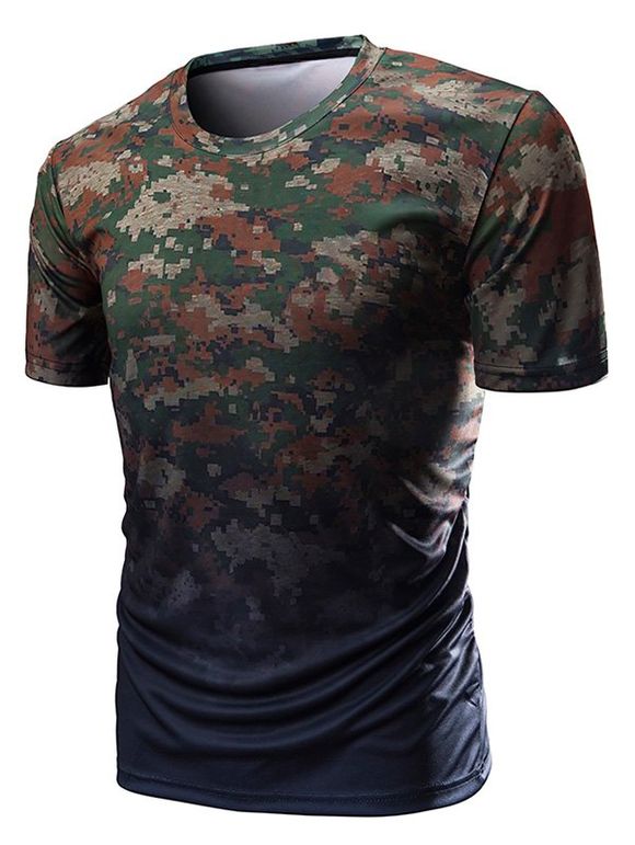 T-shirt Décontracté Camouflage Ombre Imprimé - Vert Armée 2XL