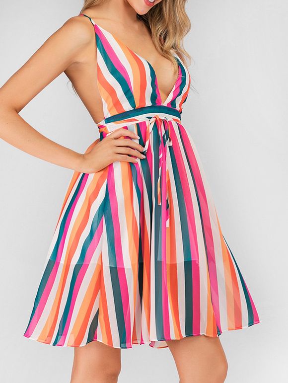 Mini-robe à décolleté plongeant rayé dans le dos - multicolor XL