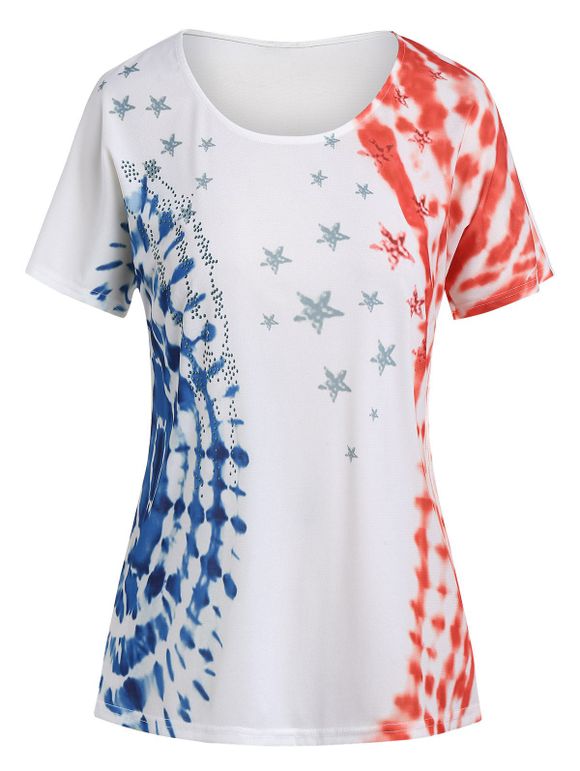 T-shirt Drapeau Américain Imprimé à Col Rond - Blanc 2XL