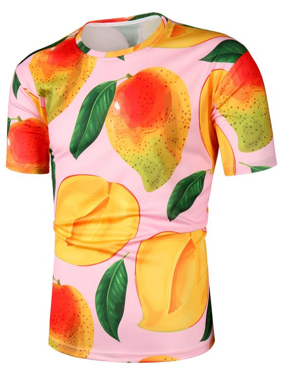 T-shirt Mangue Imprimée à Manchse Courtes - Rose 2XL