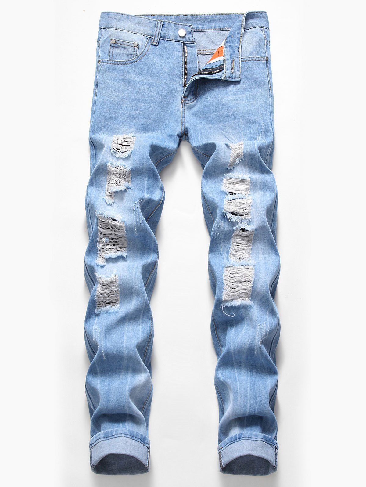 

Zip Fly Design Ripped Casual Jeans, Jeans blue