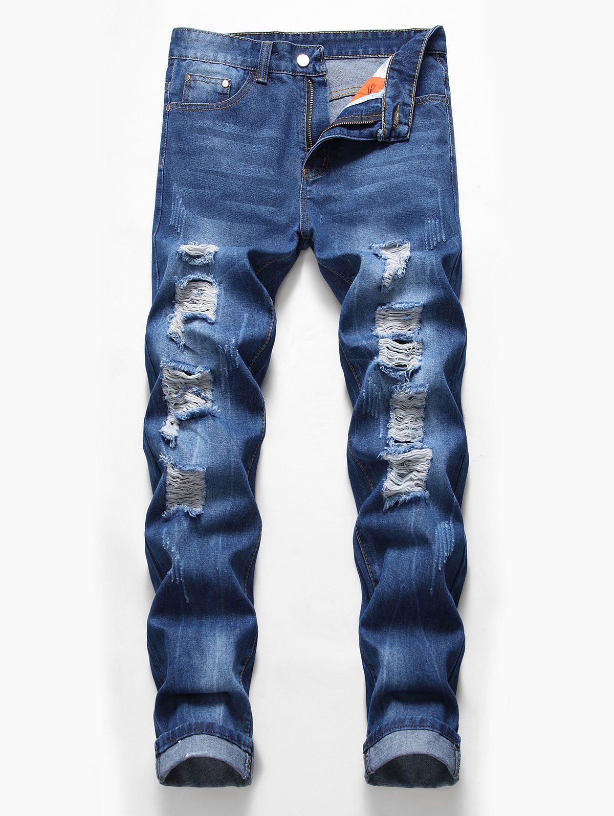 

Zip Fly Design Ripped Casual Jeans, Denim dark blue