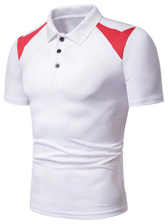 T-shirt Epaule Contrastée à Col Chemise - Blanc 2XL