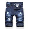 Zipper Fly Design Ripped Denim Shorts - DENIM DARK BLUE 32