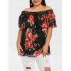 Blouse Fleurie à Epaule Dénudée de Grande Taille à Volants - multicolor L