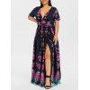 Maxi Robe Fendue Imprimée de Grande Taille - Bleu de Minuit 3X