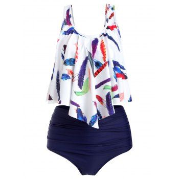 

Feather Leaf Flounce Ruched Tankini Swimsuit, Cobalt blue