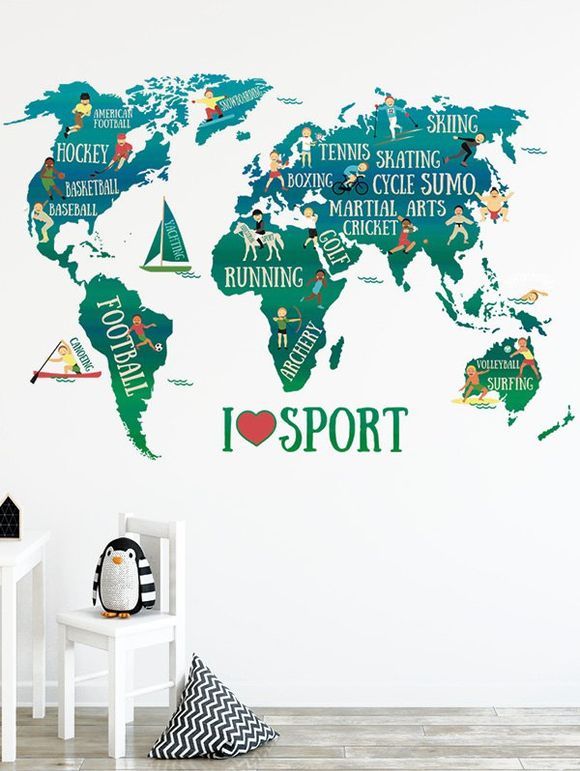 Autocollant Mural Amovible Carte du Monde Imprimée - multicolor 