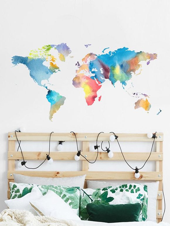 Autocollant Mural Amovible Carte du Monde Colorée Imprimée - multicolor 